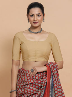 Binks - Mithali X Rozaana Beige Round Neck Solid Stitched Blouse