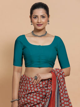 Binks - Mithali X Rozaana Teal Round Neck Solid Stitched Blouse