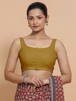 Binks - Mohini X Rozaana Khaki Round Neck Solid Stitched Blouse