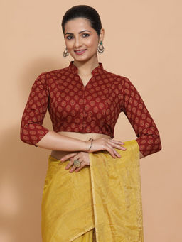 Binks - Ishika Red Mandarin Neck Printed Stitched Blouse