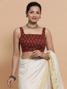 Binks - Naina X Rozaana Red Square Neck Printed Stitched Blouse