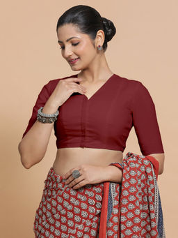 Binks - Nalani X Rozaana Red V-Neck Solid Stitched Blouse