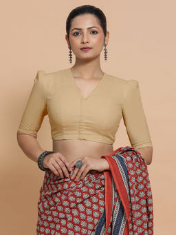 Binks - Nalani X Rozaana Beige V-Neck Solid Stitched Blouse