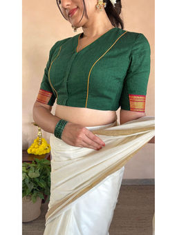 Binks - Laila Green V-Neck Solid Stitched Blouse