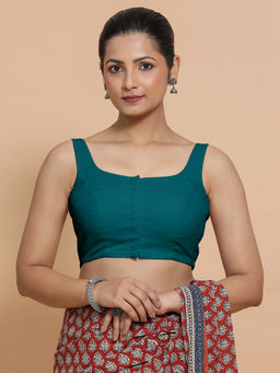 Binks - Nisha X Rozaana Teal Round Neck Solid Stitched Blouse