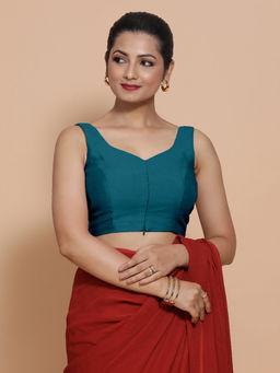 Binks - Nitya X Rozaana Teal Sweetheart Solid Stitched Blouse