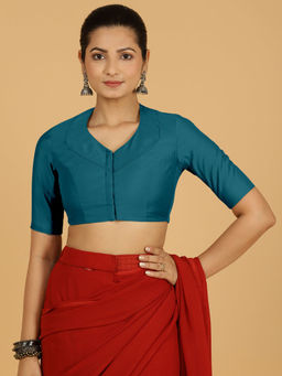 Binks - Pallavi X Rozaana Teal V-Neck Solid Stitched Blouse