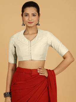 Binks - Pallavi X Rozaana Ivory V-Neck Solid Stitched Blouse