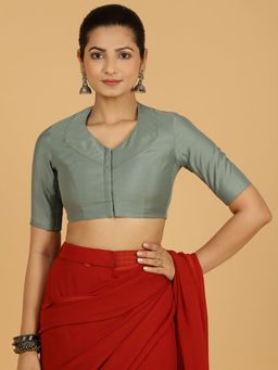Binks - Pallavi X Rozaana Green V-Neck Solid Stitched Blouse