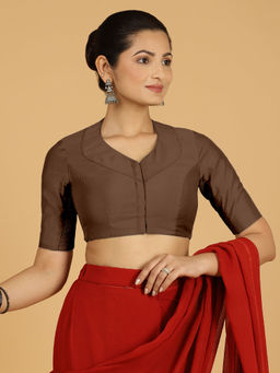Binks - Pallavi X Rozaana Brown V-Neck Solid Stitched Blouse