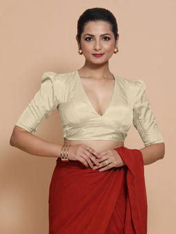 Binks - Pavani X Rozaana Cream V-Neck Solid Stitched Blouse