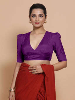 Binks - Pavani X Rozaana Purple V-Neck Solid Stitched Blouse