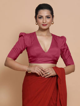 Binks - Pavani X Rozaana Pink V-Neck Solid Stitched Blouse
