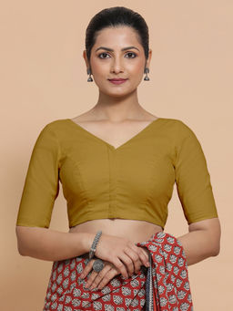 Binks - Pragya X Rozaana Khaki V-Neck Solid Stitched Blouse