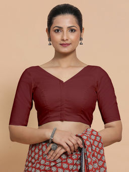 Binks - Pragya X Rozaana Maroon V-Neck Solid Stitched Blouse