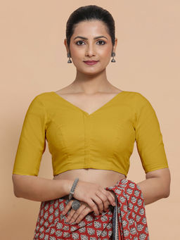 Binks - Pragya X Rozaana Yellow V-Neck Solid Stitched Blouse