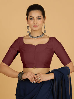 Binks - Priya X Rozaana Maroon Asymmetrical Solid Stitched Blouse