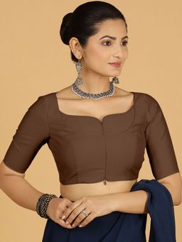 Binks - Priya X Rozaana Brown Asymmetrical Solid Stitched Blouse