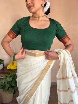 Binks - Tanvi Green Round Neck Solid Stitched Blouse