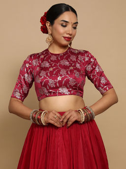 Binks - Ahana X Tyohaar Red Crew Neck Floral Stitched Blouse