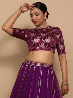Binks - Ahana X Tyohaar Purple Crew Neck Floral Stitched Blouse