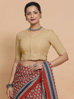 Binks - Rini X Rozaana Beige V-Neck Solid Stitched Blouse