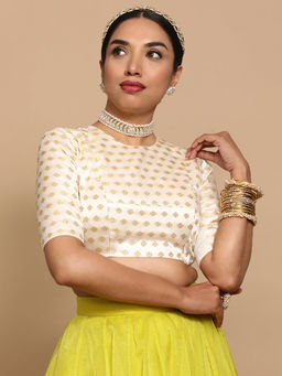 Binks - Riti X Tyohaar Cream Crew Neck Woven Stitched Blouse