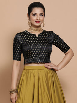 Binks - Ruhi X Tyohaar Black Round Neck Woven Stitched Blouse
