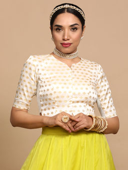 Binks - Ruhi X Tyohaar Cream Round Neck Woven Stitched Blouse