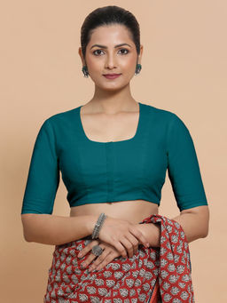 Binks - Sadia X Rozaana Teal Round Neck Solid Stitched Blouse