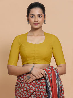 Binks - Sajal X Rozaana Yellow Round Neck Solid Stitched Blouse