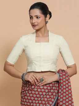 Binks - Saloni X Rozaana White Square Neck Solid Stitched Blouse