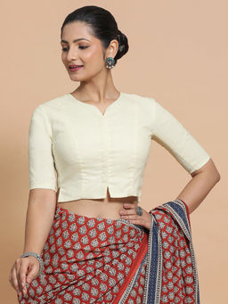 Binks - Seema X Rozaana White Round Neck Solid Stitched Blouse