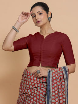 Binks - Seema X Rozaana Red Round Neck Solid Stitched Blouse