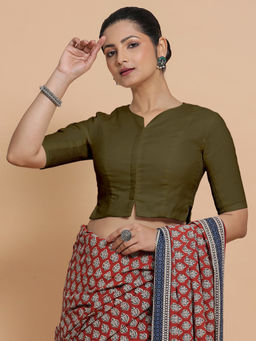Binks - Seema X Rozaana Olive Round Neck Solid Stitched Blouse