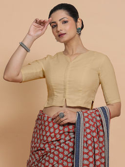 Binks - Seema X Rozaana Beige Round Neck Solid Stitched Blouse