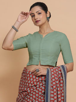Binks - Seema X Rozaana Green Round Neck Solid Stitched Blouse