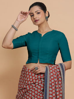 Binks - Seema X Rozaana Teal Round Neck Solid Stitched Blouse