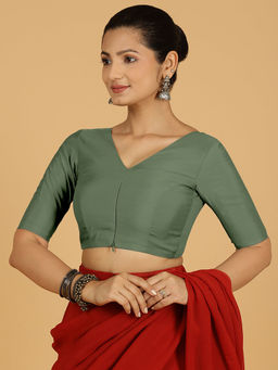 Binks - Shabana X Rozaana Green V-Neck Solid Stitched Blouse