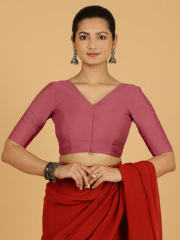 Binks - Shabana X Rozaana Pink V-Neck Solid Stitched Blouse