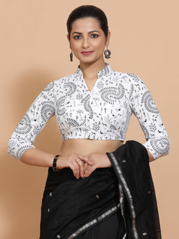 Binks - Ishika White Mandarin Neck Printed Stitched Blouse