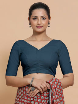 Binks - Sonia X Rozaana Navy Blue V-Neck Solid Stitched Blouse