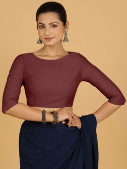 Binks - Tamanna X Rozaana Maroon Round Neck Solid Stitched Blouse