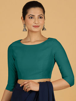 Binks - Tamanna X Rozaana Green Round Neck Solid Stitched Blouse