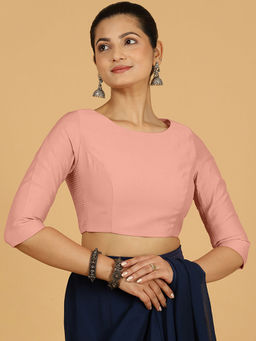 Binks - Tamanna X Rozaana Pink Round Neck Solid Stitched Blouse