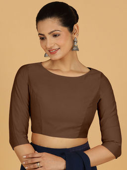 Binks - Tamanna X Rozaana Brown Round Neck Solid Stitched Blouse