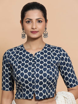 Binks - Ishika Blue Round Neck Printed Stitched Blouse
