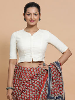 Binks - Tejasvi X Rozaana Ivory Round Neck Solid Stitched Blouse