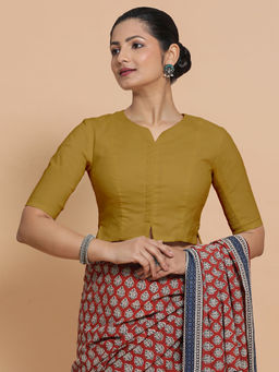 Binks - Tejasvi X Rozaana Khaki Round Neck Solid Stitched Blouse