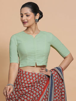 Binks - Tejasvi X Rozaana Green Round Neck Solid Stitched Blouse